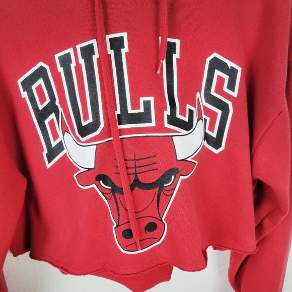 Vintage Chicago Bulls Cropped Hoodie S Small Red NBA Basketball Jordan Pippen - Picture 5 of 12